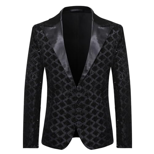 Fulidngzg Pailletten Blazer Herren Silber, Glanz Modern Silvester Outfit Pailletten Blazer Party Schwarz Tuxedo Glitzer Sakko Sportlich Slim Fit Ausgefallene Smoking Glitzer Jacket von Fulidngzg