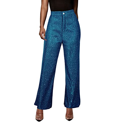 Fulidngzg Pailletten Hose Damen, Schwarz Weit Glitzerhose Festliche Hosen Lang Party Glitzer XXL Silber Gold Elegant Pailettenhose Yogahose von Fulidngzg