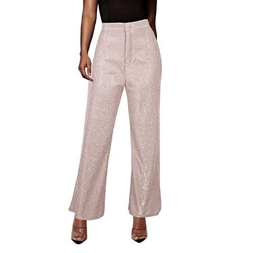 Fulidngzg Pailletten Hose Damen, Schwarz Weit Glitzerhose Festliche Hosen Lang Party Pailletten Hose Glitzer Hose XXL Silber Gold Elegant Pailettenhose Yogahose von Fulidngzg