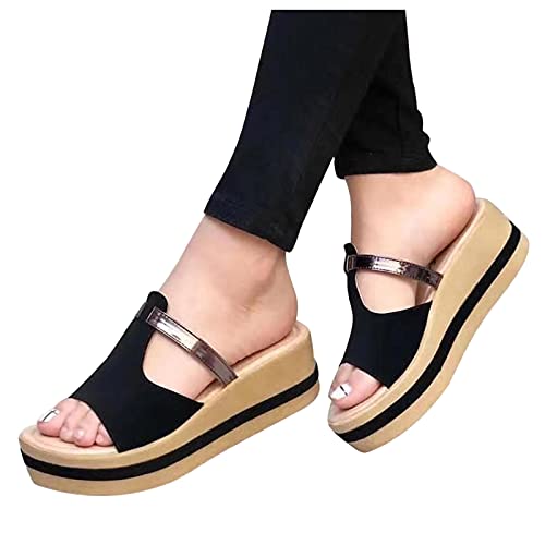 Fulidngzg Pantoletten Damen mit Fussbett Leder Plateau Keilsandalen Sommer Modern Bequeme Hausschuhe Wedge Sandalen Sommerschuhe Slipper von Fulidngzg