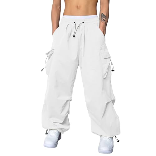 Fulidngzg Parachute Pants Men mit Tunelzug und Seitetaschen Modern Cargohose Schwarz Lange Anglerhose Fallschirmhose Weite Jogger Cargo Hose Arbeitshose Vintage Schlaghose Sweatpants von Fulidngzg