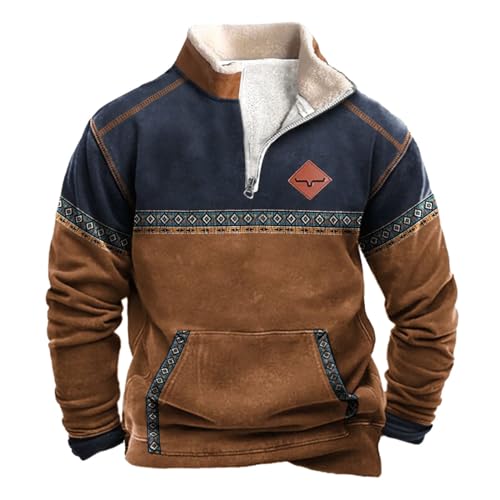 Fulidngzg Pullover mit Reissverschluss Herren, Langarm Zip Pullover Sweatshirt Norweger Thermo Arbeitspullover Fleecepullover Winter Fleece Skipullover Winterpullover Ohne Kapuze Jagd Pulli von Fulidngzg