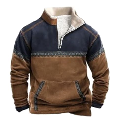Fulidngzg Pullover mit Reissverschluss Herren, Langarm Zip Pullover Sweatshirt Norweger Thermo Arbeitspullover Fleecepullover Winter Fleece Skipullover Winterpullover Ohne Kapuze Jagd Pulli von Fulidngzg
