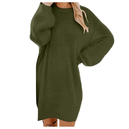Fulidngzg Pulloverkleid Damen Herbstkleid Langarm Strickkleid Damen Herbst Winterkleid Rundhals Pullover Kleid Elegant Midikleid Einfarbig Freizeitkleid Knielang Knitted Dress Oversize von Fulidngzg