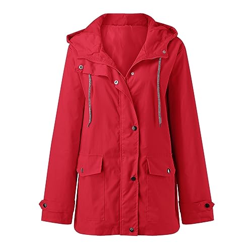 Fulidngzg Regenanzug Damen Große Größen Lang Regenparka Windbreaker Outdoor Dünne Regenjacke Softshelljacke Frühjahr Gelbe Regenmantel Windjacke Atmungsaktiv Rote Sportjacke Übergangsjacke von Fulidngzg