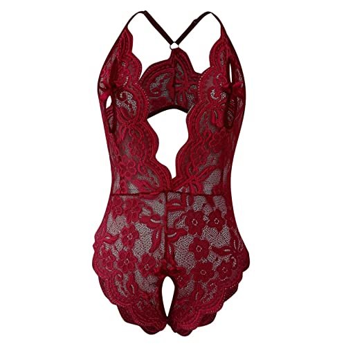 Fulidngzg Reizwäsche Damen Mollig Jumpsuit Unterwäsche Erotisch Shape Push Up Offener Schritt Spitze Negligee Rückenfrei Grosse Grössen Dessous Ouvert Elegant Bodysuit Body von Fulidngzg