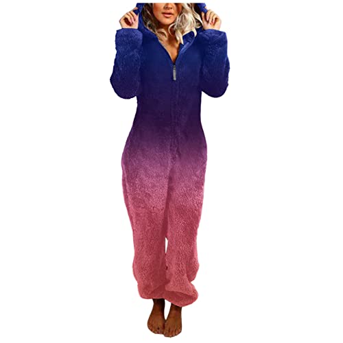 Fulidngzg Schlafanzug Damen Warm Flauschig Hausanzug Jumpsuit Teddy Warm Onesie Schlafoverall Langarm Ganzkörper Jogginganzug Kuschelanzug Frottee Winter Kuschelschlafanzüge Skioverall von Fulidngzg