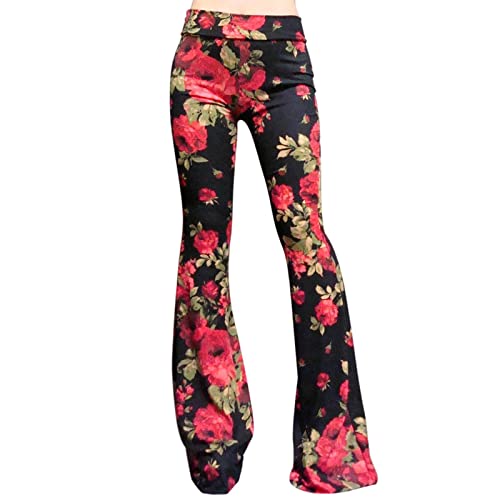 Fulidngzg Schlaghose Damen 70er Hippie High Waist Sommerhose Jogginghose Palazzo Yogahose Stoff Sportleggins Fitnesshose Sporthose Jazzpants Freizeithose Weites Bein Bootcut Caprihose Boho Strandhose von Fulidngzg