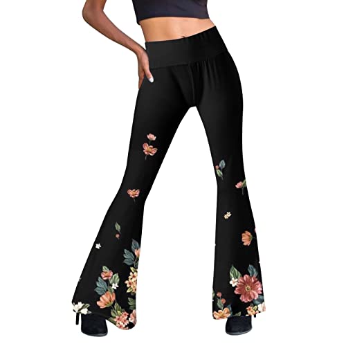 Fulidngzg Schlaghose Damen 70er Hippie Schwarz Jazzpants Jogginghose Yogahose Palazzo High Waist Sommerhose Gymnastikhose Freizeithose Sportleggins Bunt Sporthose Blumen Boho Strandhose Caprihose von Fulidngzg