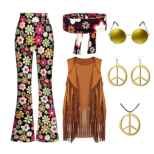 Fulidngzg Schlaghose Damen 70er Hippie Schwarz Jazzpants Jogginghose Yogahose Palazzo High Waist Sommerhose Gymnastikhose Freizeithose Sportleggins Bunt Sporthose Blumen Boho Strandhose Caprihose von Fulidngzg