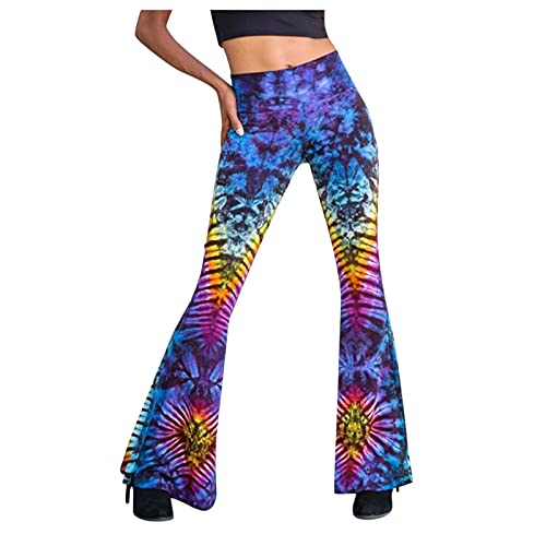 Fulidngzg Schlaghose Damen 70er Hippie Schwarz Jazzpants Jogginghose Yogahose Palazzo High Waist Sommerhose Gymnastikhose Freizeithose Sportleggins Bunt Sporthose Blumen Boho Strandhose Caprihose von Fulidngzg