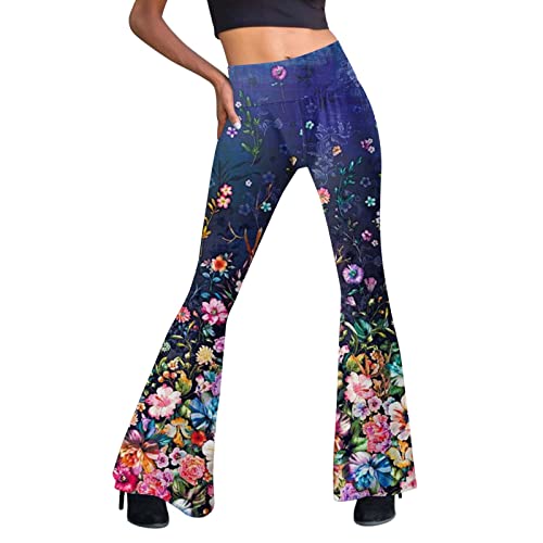 Fulidngzg Schlaghose Damen 70er Hippie Schwarz Jazzpants Jogginghose Yogahose Palazzo High Waist Sommerhose Gymnastikhose Freizeithose Sportleggins Bunt Sporthose Blumen Boho Strandhose Caprihose von Fulidngzg