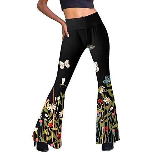 Fulidngzg Schlaghose Damen 70er Hippie Schwarz Jazzpants Jogginghose Yogahose Palazzo High Waist Sommerhose Gymnastikhose Freizeithose Sportleggins Bunt Sporthose Blumen Boho Strandhose Caprihose von Fulidngzg