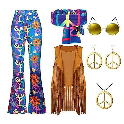 Fulidngzg Schlaghose Damen 70er Hippie Schwarz Jazzpants Jogginghose Yogahose Palazzo High Waist Sommerhose Gymnastikhose Freizeithose Sportleggins Bunt Sporthose Blumen Boho Strandhose Caprihose von Fulidngzg