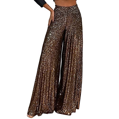 Fulidngzg Schwarze Hose Damen Elegant Glitzer: Silber Gold Pailletten Pailettenhose Lang Weit Glitzer Yogahose mit Bunte XXL Festliche Hosen Glitzerhose von Fulidngzg