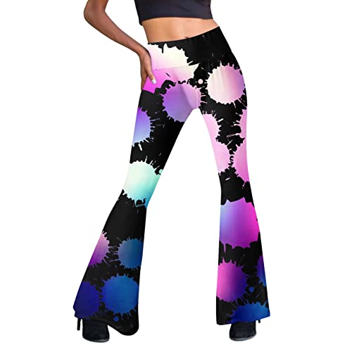 Fulidngzg Schwarze Schlaghose Damen Stoff Jogginghose Freizeithose Jazzpants Palazzo Gymnastikhose Bunt High Waist Caprihose Bootcut Fitnesshose Sportleggins Boho Strandhose 70er Sommerhose Yogahose von Fulidngzg