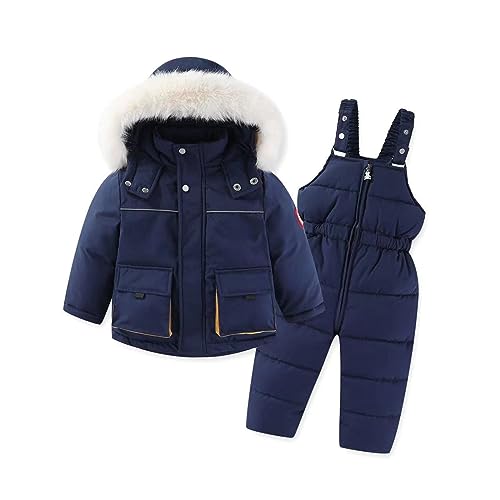 Fulidngzg Skianzug Kinder 2 Teilig Große Größe Warm Schneeanzug Regenoverall Gefütterter Winddicht Skianzug Overall Eng Schwarz Schneeoverall Schneehose Verdickte Outdoor Ski Anzug Matschanzug Sport von Fulidngzg