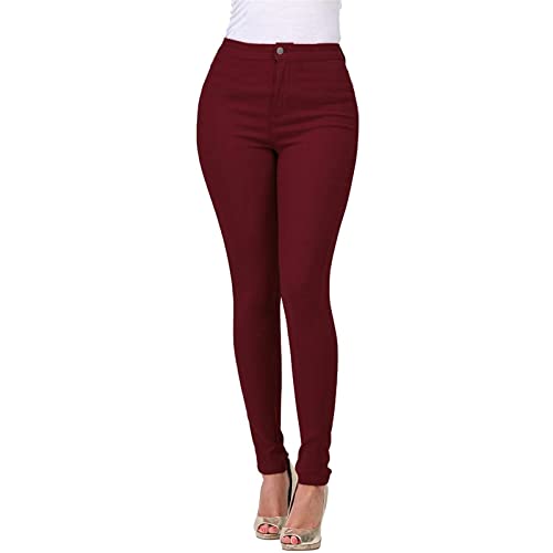Fulidngzg Skinny Jeans Damen Rot Hose Push Up Slim Fit Jeanshosen Freizeithose High Waist Elegant Stretch Große Größen Röhrenjeans Pocket von Fulidngzg