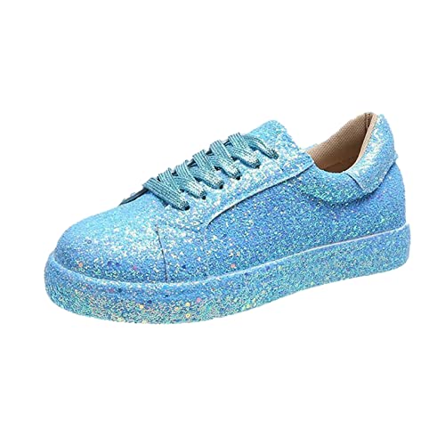 Fulidngzg Sneaker Damen Weiss Leder Outdoor Atmungsaktive Glitzer Sneaker Turnschuhe Leicht Schnürschuhe Pailettenschuhe Glitzerschuhe Flache Gym Glitzer Schuhe Pailletten Schuhe Halbschuhe von Fulidngzg