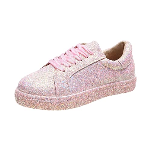 Fulidngzg Sneaker Damen Weiss Leder Outdoor Atmungsaktive Glitzer Sneaker Turnschuhe Leicht Schnürschuhe Pailettenschuhe Glitzerschuhe Flache Gym Glitzer Schuhe Pailletten Schuhe Halbschuhe von Fulidngzg