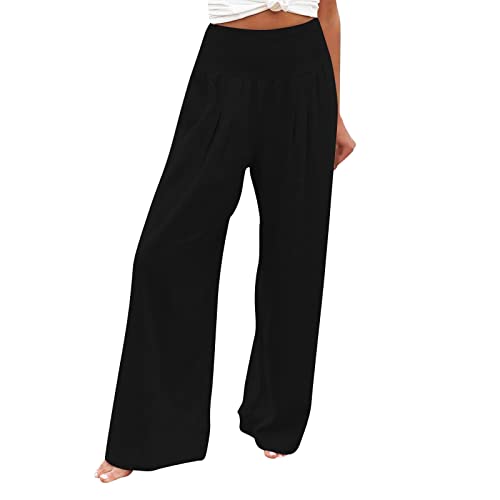 Fulidngzg Sommerhose Damen Leicht High Waist Weiße Wide Leg Pants Bundfaltenhose Luftig Leicht Stoffhose Lang Stretch Strandhose Freizeithose Locker Bequeme Palazzo Hose Baumwollhose von Fulidngzg