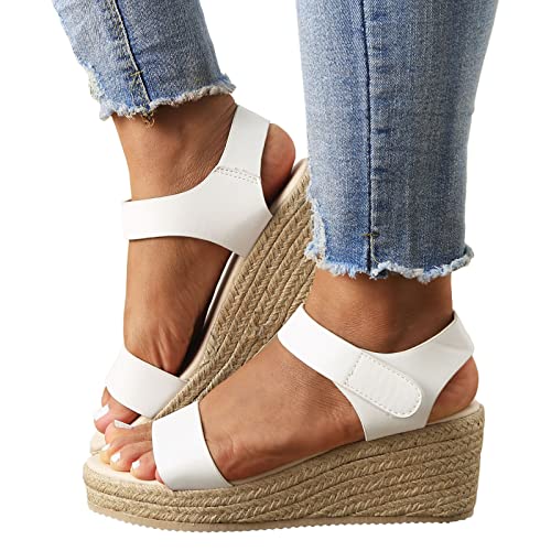 Fulidngzg Sommerschuhe Damen Sandalen: Bequem Weiß Elegant Römer Wedges Schuhe Espandrillos mit Absatz Boho Schwarz Plateau Sandalen Keilabsatz Espadrille Sommersandaletten Geschlossene Sandalen von Fulidngzg