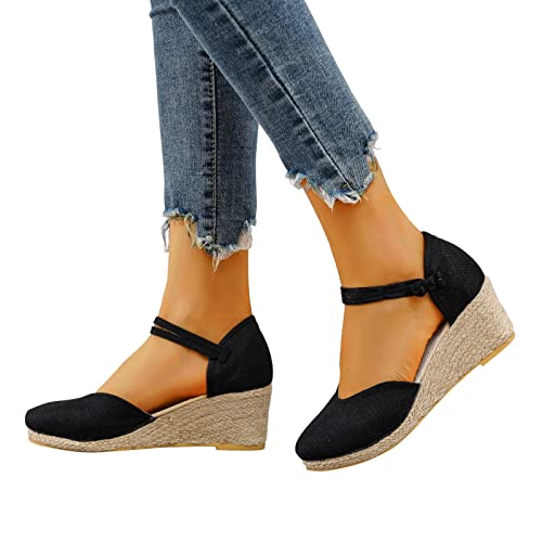Fulidngzg Sommerschuhe Damen mit Absatz: Weiß Boho Römer Gothic Plateau Sandalen Wedges Weite H Breite Füße Bequem Sommersandaletten Geschlossene Schuhe Espandrillos Keilabsatz Espadrille von Fulidngzg