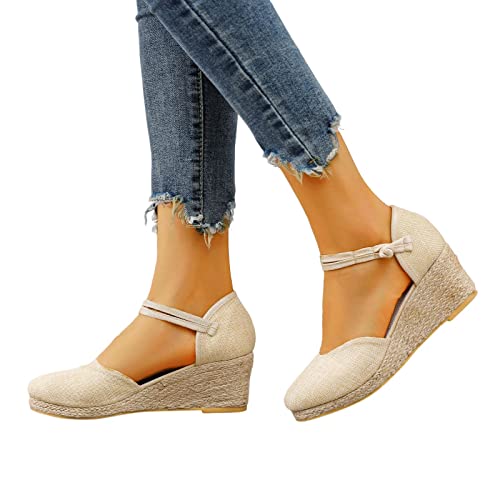 Fulidngzg Sommerschuhe Damen mit Absatz: Weiß Boho Römer Gothic Plateau Sandalen Wedges Weite H Breite Füße Bequem Sommersandaletten Geschlossene Schuhe Espandrillos Keilabsatz Espadrille von Fulidngzg
