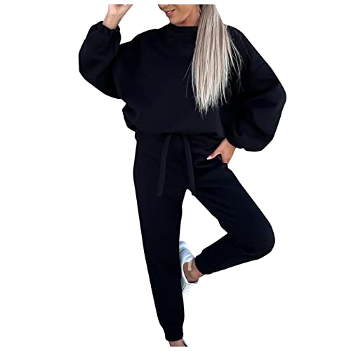 Fulidngzg Sport Outfit Damen Baumwolle Kuschelig Jumpsuit Jogginganzug Lang Sportlich Hausanzug Zweiteiler Elegant 2023 Trainingsanzug Freizeitanzug Ohne Kapuze Basic Komplett Jogger Lounge Set von Fulidngzg