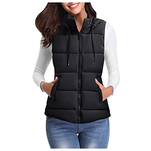 Fulidngzg Steppweste Damen mit Stehkragen Warm Pufferweste Daunenweste Taschen Gesteppt Steppweste Weste Kurz Reißverschluss Elegant Winterweste Daunenmantel Schwarze Ärmellose Daunenjacke von Fulidngzg