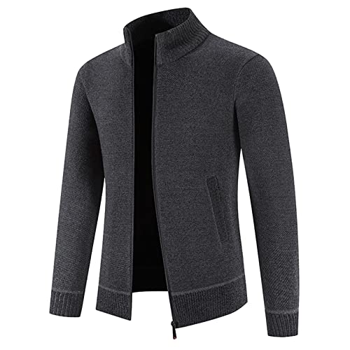 Fulidngzg Strickfleecejacke Herren: Ohne Kapuze Norweger Strickjacke Trachtenjacke mit Reissverschluss Lang Fleecejacke Sweatjacke Strick mit Kragen Modern Cardigan Langarm Winter Wintermantel von Fulidngzg