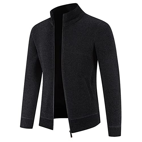 Fulidngzg Strickfleecejacke Herren: Ohne Kapuze Norweger Strickjacke Trachtenjacke mit Reissverschluss Lang Fleecejacke Sweatjacke Strick mit Kragen Modern Cardigan Langarm Winter Wintermantel von Fulidngzg