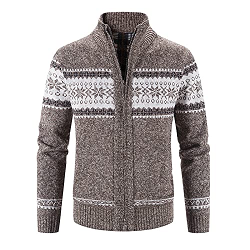 Fulidngzg Strickfleecejacke Herren: mit Kragen Strick Fleecejacke Cardigan Ohne Kapuze Oktoberfest Trachtenjacke mit Reissverschluss Norweger Schwarz Sweatjacke Übergrößen Wolle Trachtenstrickjacke von Fulidngzg