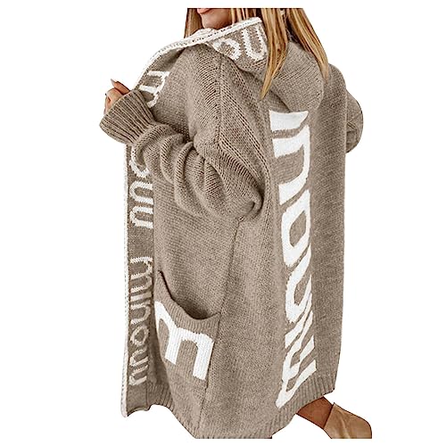 Fulidngzg Strickjacke Damen, Winter 2023 Cardigan Wintermantel Dicke Warm Strickmantel Longstrickjacke Große Größen Übergang Tasche Strickjacken Jersey Schwarz Festliche Italienische Mode von Fulidngzg