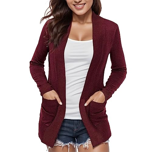 Fulidngzg Strickjacken für Damen, Jersey Lang Strickjacken Cardigan Sportlich Festliche Longstrickjacke Wintermantel Tasche Leichte Große Größen Strickmantel Herbst Warm Dünne Jacken von Fulidngzg