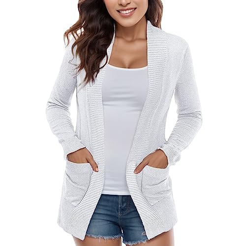 Fulidngzg Strickjacken für Damen, Jersey Lang Strickjacken Cardigan Sportlich Festliche Longstrickjacke Wintermantel Tasche Leichte Große Größen Strickmantel Herbst Warm Dünne Jacken von Fulidngzg