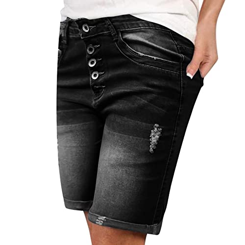 Fulidngzg Summer Shorts Women Große Größen mit Löchern Destroyed Jeans Bermuda Shorts Kurz High Waist Stretch Sexy Jeans Shorts Jeansshorts Kurze Jeanshose Knielang Schwarze Plus Size Kurze Hosen von Fulidngzg