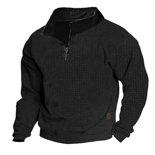 Fulidngzg Sweatshirt Herren Ohne Kapuze, Warm mit Reißverschluss Arbeitspullover Norweger Langarm Pullover Winterpullover Schwarzer Thermo Fleecejacke Fleecepullover Fleece Pulli von Fulidngzg