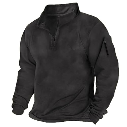 Fulidngzg Sweatshirt Herren Ohne Kapuze Norweger mit Reißverschluss Winterpullover Fleecepullover Winter Fleece Arbeitspullover Warm Wollpullover Pullover Schwarzer Langarm Pulli von Fulidngzg