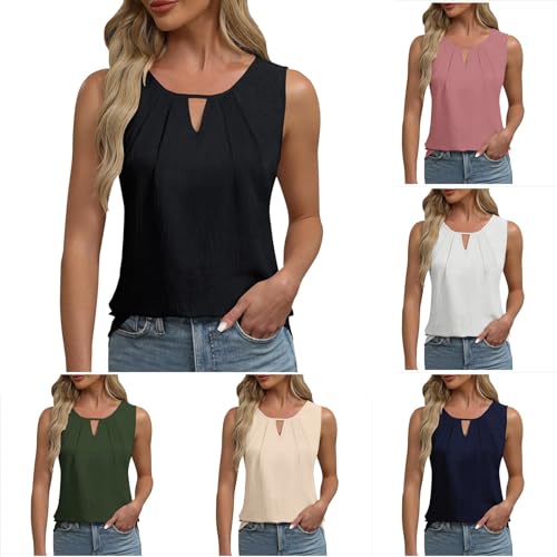 Fulidngzg Tank Top Damen Sommer 2024 Trendy Einfarbige Schlüsselloch V Ausschnitt Ärmellose Sexy Tops Lockere Tunika Shirt von Fulidngzg