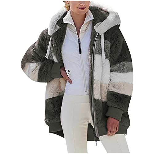 Fulidngzg Teddy Mantel Damen Dicke Gefüttert Teddyfleece Jacke Teddyjacke Flauschig 2023 Plüschjacke Herbstjacke mit Kapuze und Taschen Reißverschluss Elegant Kuscheljacke Winterjacke Kuschel Jacke von Fulidngzg