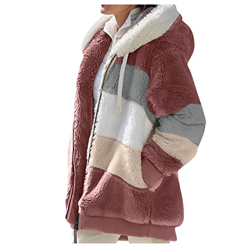 Fulidngzg Teddy Mantel Damen Dicke Gefüttert Teddyfleece Jacke Teddyjacke Flauschig 2023 Plüschjacke Herbstjacke mit Kapuze und Taschen Reißverschluss Elegant Kuscheljacke Winterjacke Kuschel Jacke von Fulidngzg