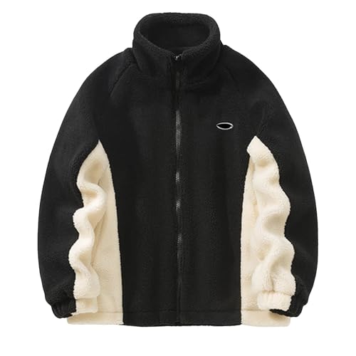 Fulidngzg Teddyjacke Damen Herren Fleecepullover Teddy Jacke Patchwork Stehkragen Fleecejacke Aesthetic Stuff Y2K Clothes Winter Warm Teddyfleece Jacken Mantel Winterjacke Reißverschluss Plüschjacke von Fulidngzg