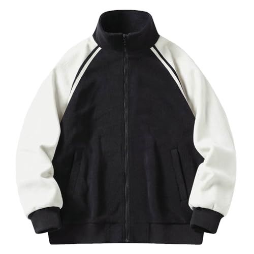 Fulidngzg Teddyjacke Damen Herren Fleecepullover Teddy Jacke Patchwork Stehkragen Fleecejacke Aesthetic Stuff Y2K Clothes Winter Warm Teddyfleece Jacken Mantel Winterjacke Reißverschluss Plüschjacke von Fulidngzg