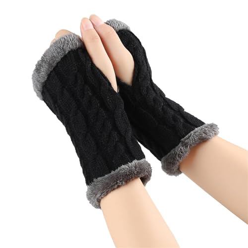 Fulidngzg Thermo Handschuhe Damen Y2K Schwarz Fingerlose Pulswärmer Teenager Mädchen Winter Fäustlinge Winterhandschuhe Touchscreen Wolle Handstulpen Armstulpen von Fulidngzg