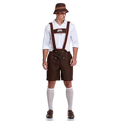 Fulidngzg Trachtenset Herren Komplett, Vintage Hosenträger Outfit Bayrische Trachtenset Kurze Jäger Trachtenlederhosen Schwarz Trachtenhose Lederhosenoptik Elegante Traditionelle Lederhosen Trousers von Fulidngzg