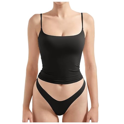 Fulidngzg Tank Top Damen, Spaghettiträger Trägertop, Enges Oberteil Spaghetti & Unterhosen, Basic Y2K Sommer Tops Teenager Mädchen von Fulidngzg