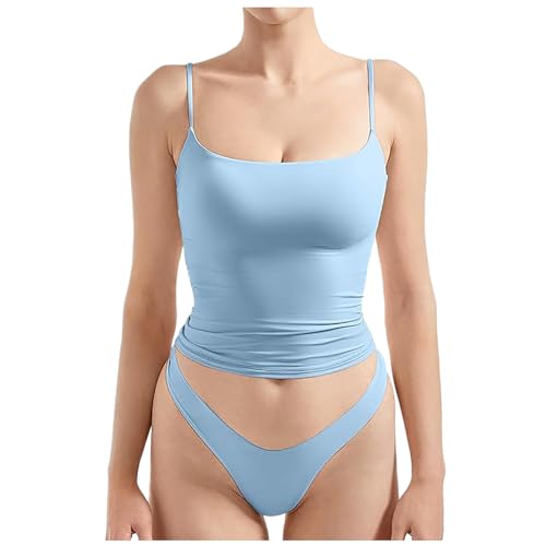 Fulidngzg Tank Top Damen, Spaghettiträger Trägertop, Enges Oberteil Spaghetti & Unterhosen, Basic Y2K Sommer Tops Teenager Mädchen von Fulidngzg