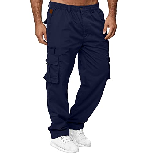 Fulidngzg Trainingshose Herren Blau Jogger mit Taschen Jogginghose Trainingshose Baumwolle Baggy Slim Fit Lang Sweathose Sporthose Laufhose Stretch Warm Gym Cargohose Fitnesshose Herren Trainingshose von Fulidngzg