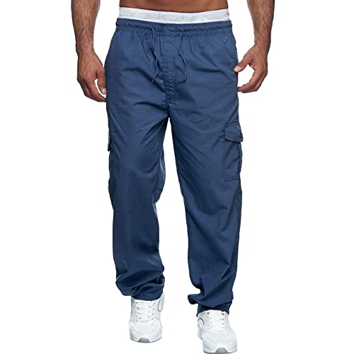 Fulidngzg Trainingshose Herren Blau Jogger mit Taschen Jogginghose Trainingshose Baumwolle Baggy Slim Fit Lang Sweathose Sporthose Laufhose Stretch Warm Gym Cargohose Fitnesshose Herren Trainingshose von Fulidngzg